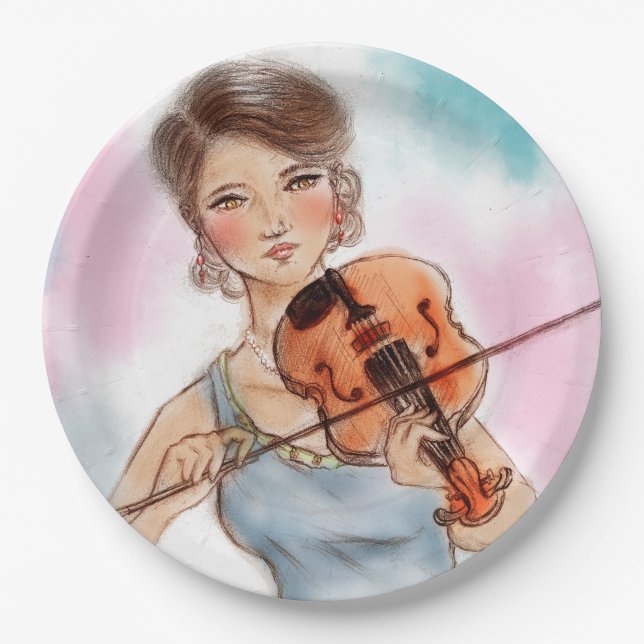 Prato De Papel Placa de papel ilustrada colorida - Violino (Frente)