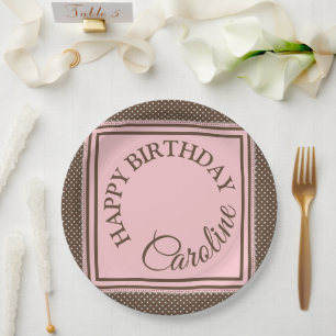 Prato De Papel Placa de papel marrom e rosa elegante