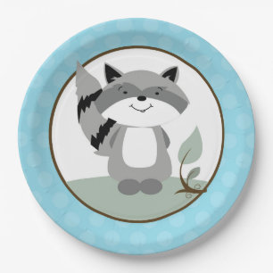 Prato De Papel Placa de Papel Natural da Madeira Raccoon   Teal