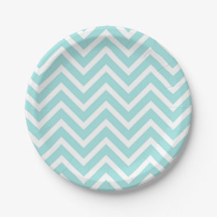 Prato De Papel Placa de papel padrão Chic Blue e White Chevron