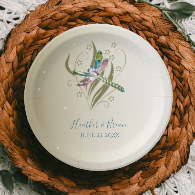 Prato De Papel Placa de papel para Chá de casamento de Dragonfly (Jeweled Dragonfly Wedding Paper Plate)