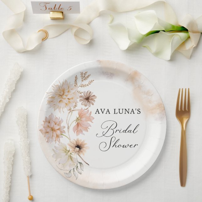 Prato De Papel Placa de papel para Chá de panela Floral Boho (Casamento)