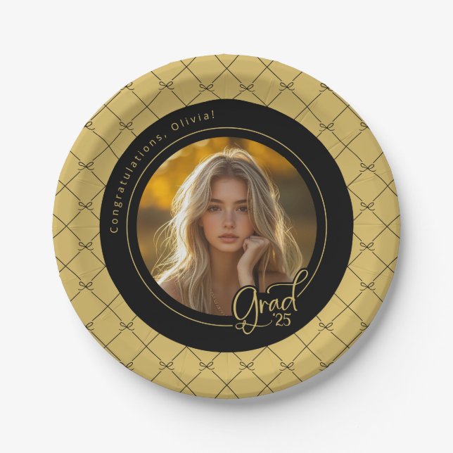 Prato De Papel Placa de Papel para Graduação de Fotos Amarelo Dou (Frente)