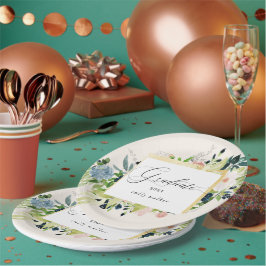 Prato De Papel Placa de Papel para Graduação Floral Blush Azul-Me