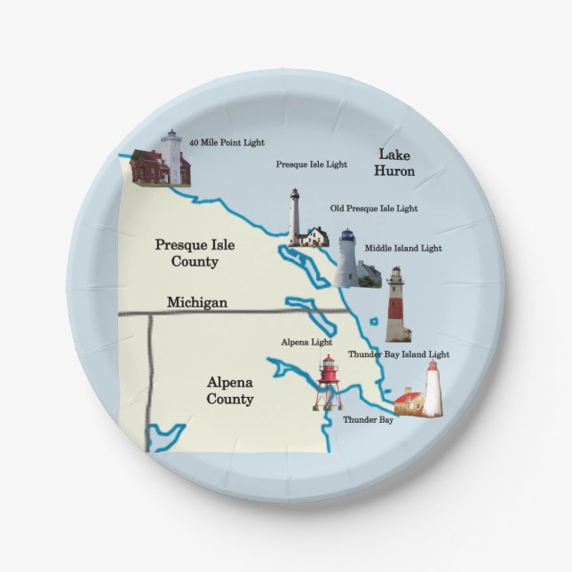 Prato De Papel Placa de papel para os Faróis da Baixa Michigan (Frente)
