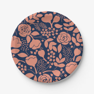 Prato De Papel Placa de papel para padrão floral azul-coral e mar