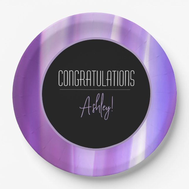 Prato De Papel Placa de papel "Parabéns" elegante (Frente)