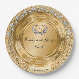 Prato De Papel Placa de Papel Personalizada de Casamento Dourado 