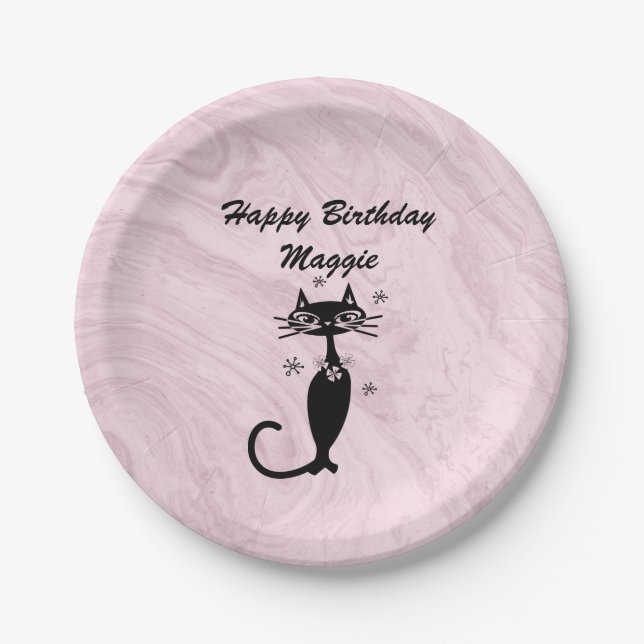 Prato De Papel Placa de papel personalizada de gato atômico, cor- (Frente)