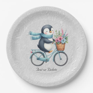 Prato De Papel Placa de papel pinguim de bicicleta floral