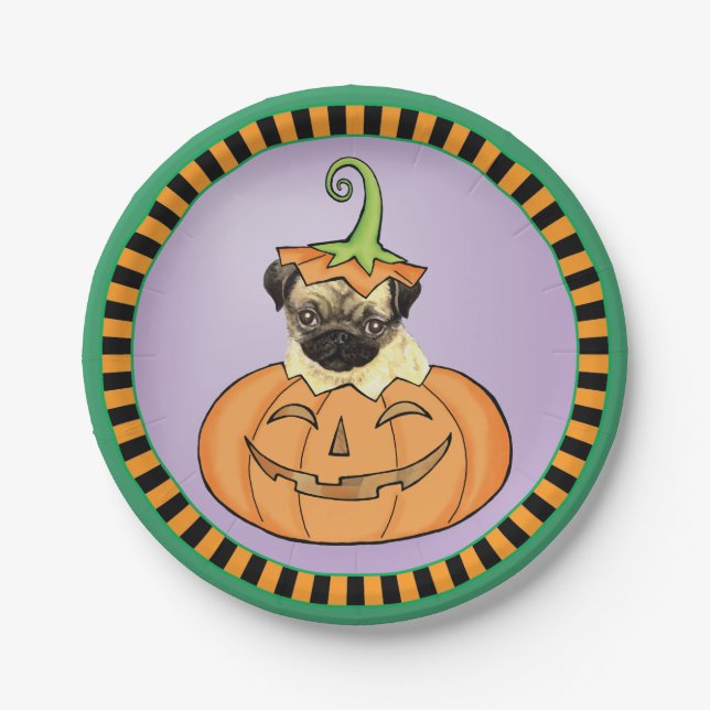 Prato De Papel Placa de papel Pug Halloween (Frente)