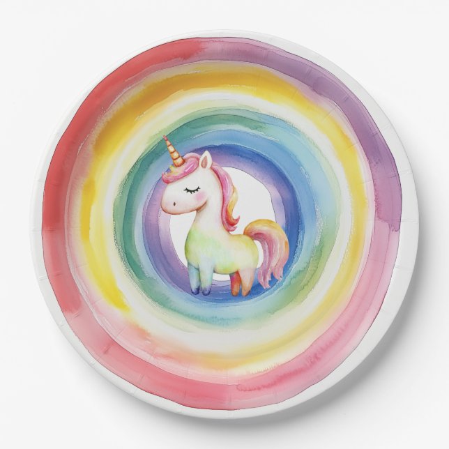 Prato De Papel Placa de papel Rainbow Unicorn (Frente)