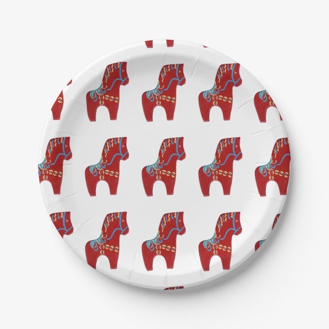 Prato De Papel Placa de papel Red Dala Horse (Frente)