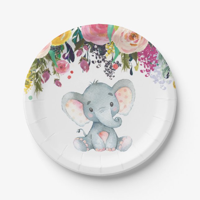 Prato De Papel Placa de papel rosa com Chá de fraldas de elefante (Frente)