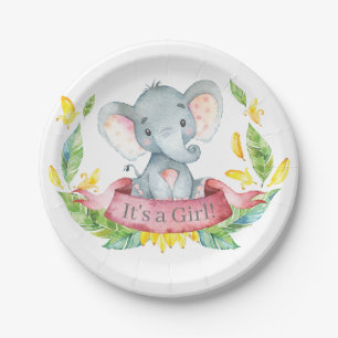 Prato De Papel Placa de papel rosa para Chá de fraldas de elefan
