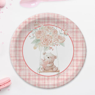 Prato De Papel Placa de papel rosa para Xadrez do Urso Cinzento
