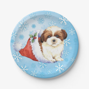 Prato De Papel Placa de Papel Shih Tzu de Natal
