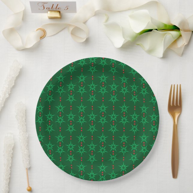 Prato De Papel Placa de papel verde de 9" do Mod Garland (Casamento)