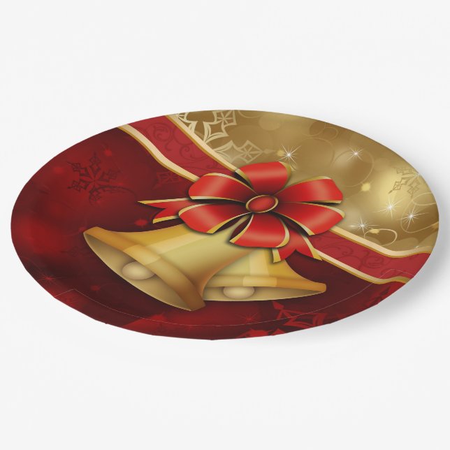 Prato De Papel Placa de Papel Vermelho Dourado Natal (Inclinado)