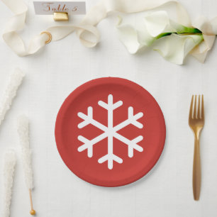 Prato De Papel Placa de Papel Vermelho Floco de Neve Natal