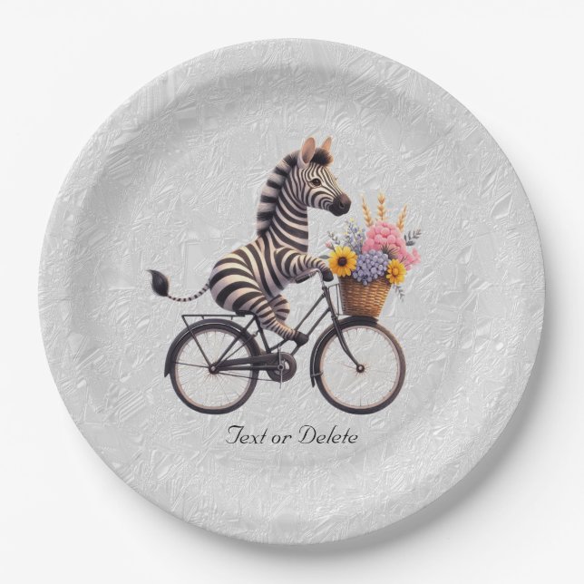 Prato De Papel Placa de Papel Zebra Bicicleta Floral (Frente)