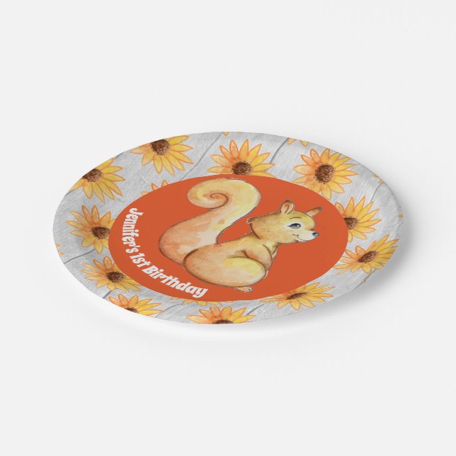 Prato De Papel Placa de partido Rustic Woodland Squirrel (Inclinado)
