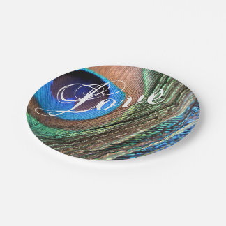 Prato De Papel Placa de penas de pavão personalizável