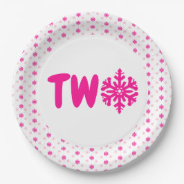 Prato De Papel Placa de segundo aniversário em floco de neve