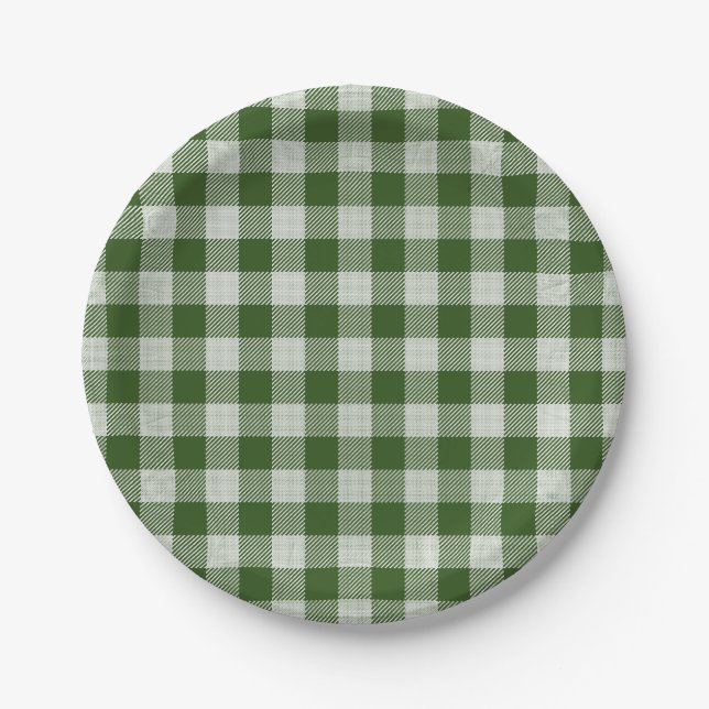 Prato De Papel Placa de Xadrez de Hunter Green Gingham (Frente)