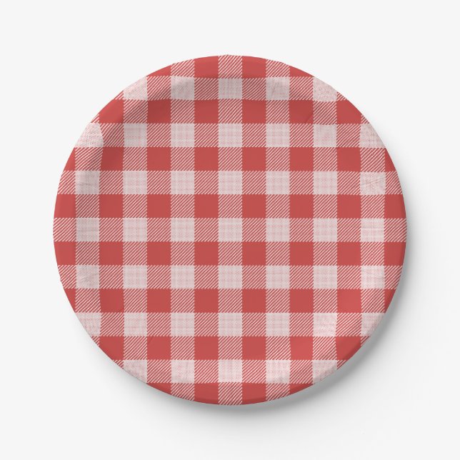 Prato De Papel Placa de Xadrez Red Gingham Party Pizza (Frente)
