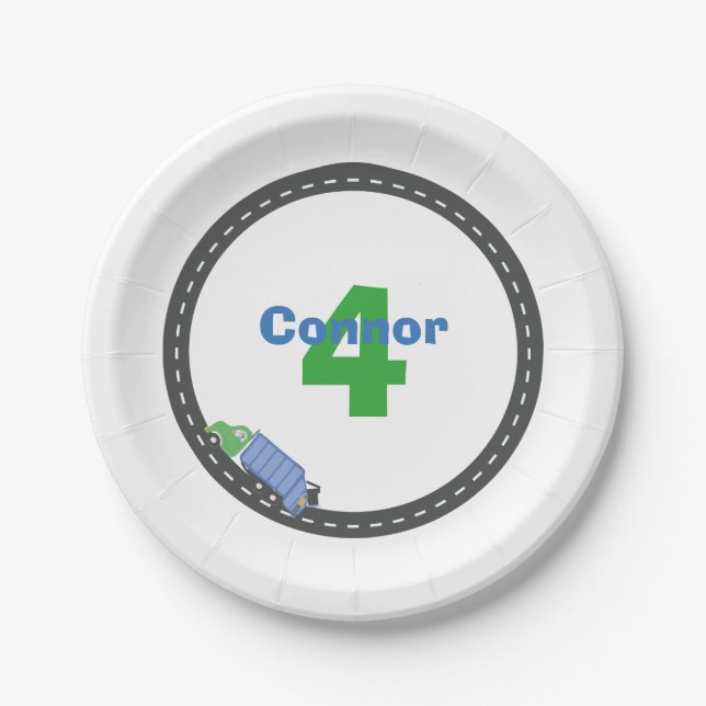 Prato De Papel Placa do aniversário do caminhão de lixo (Frente)