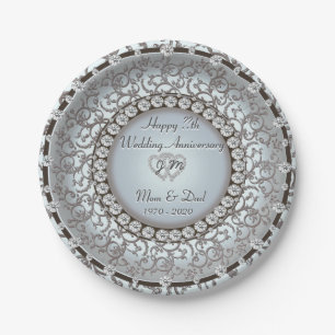 Prato De Papel Placa do monograma do aniversário de casamento