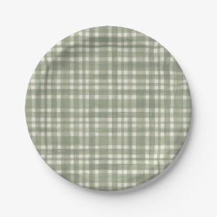 Prato De Papel Placa do Partido Gingham, Xadrez Verde