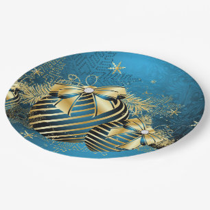 Prato De Papel Placa Dourada de Papel de Natal Azul