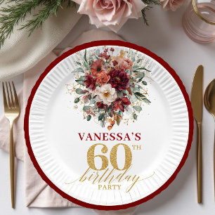 Prato De Papel Placa Floral de Outono Dourado Marrom Moderno para