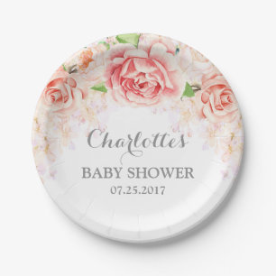Prato De Papel Placa floral do chá de fraldas da aguarela