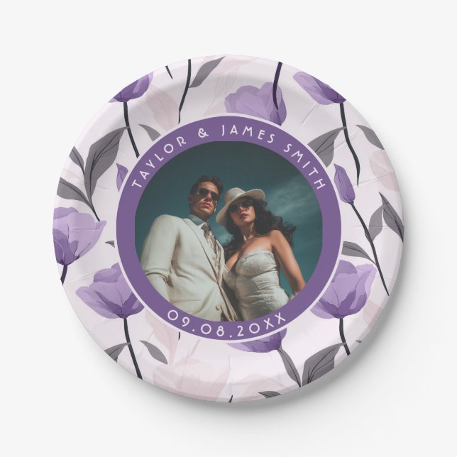 Prato De Papel Placa Floral Elegante Tulip Para Casamento Simples (Frente)