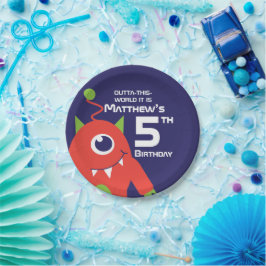 Prato De Papel Placa personalizada de 5 de aniversário para rapaz