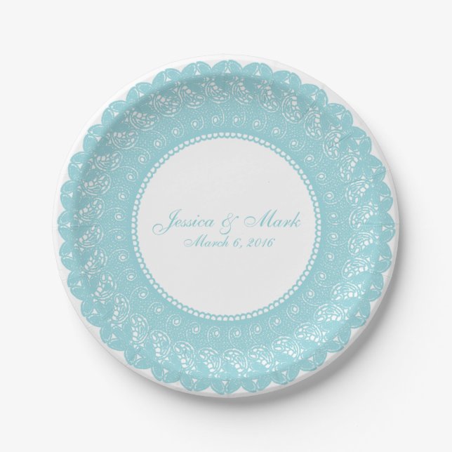 Prato De Papel Placa personalizada de gelo/renda azul de menta (Frente)