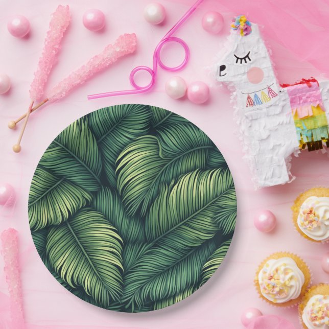 Prato De Papel Placa prateada de folha verde (Festa)