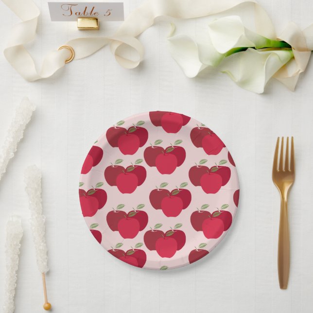 Prato De Papel Placa redonda de 7" com padrão Apple para Partidos (Casamento)