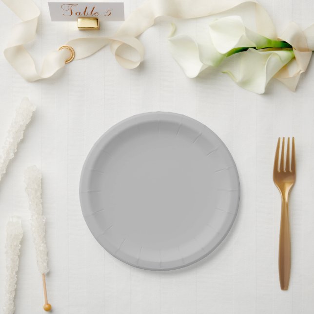Prato De Papel Placa redonda de papel personalizada prata de 7" (Casamento)