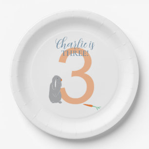 Prato De Papel Placas aniversário de 3 anos Modernas de Cinza Per