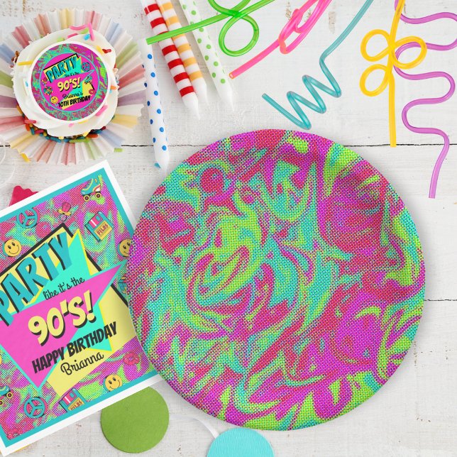 Prato De Papel Placas coloridas de bolos da Retro 90 (Criador carregado)