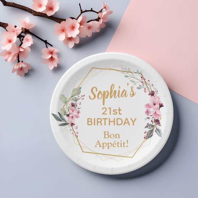 Prato De Papel Placas de aniversário de 21 anos de de Flor de na  (Elegance on Your Plate, Bliss on Your Budget! 🌸💛)