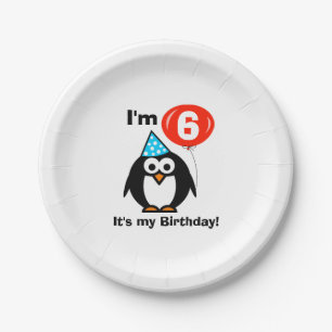 Prato De Papel Placas de aniversário de criança de pinguim engr