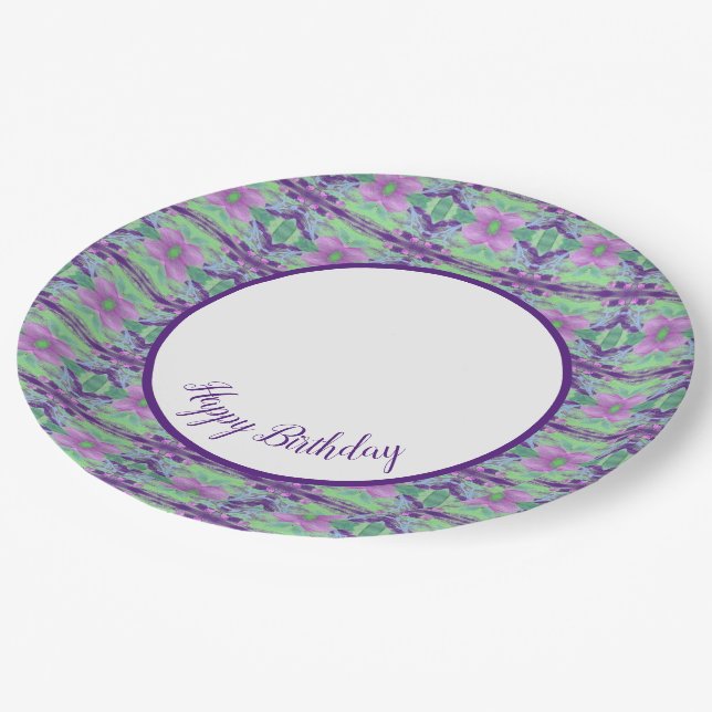 Prato De Papel Placas de Aniversário de Papel Limão e Roxo Escuro (Inclinado)