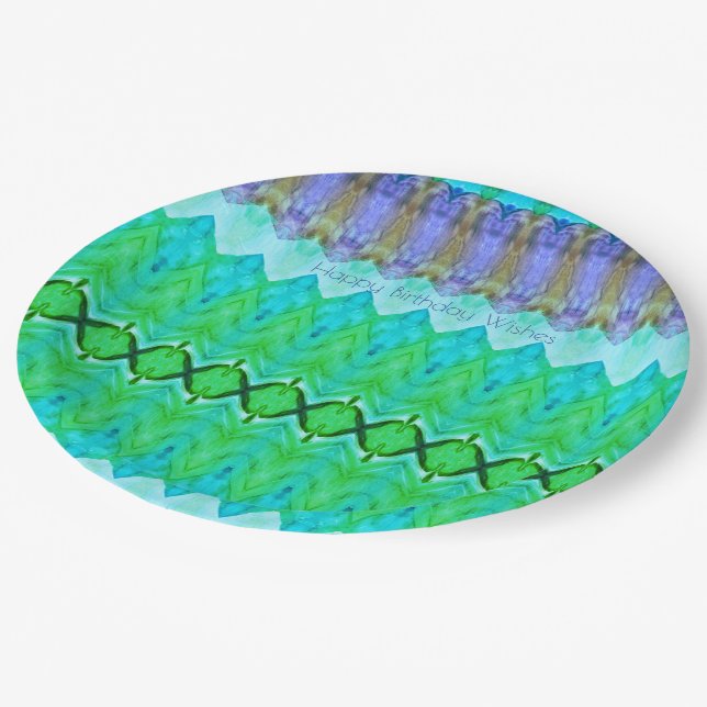 Prato De Papel Placas De Aniversário De Papel Roxo E Turquesa (Inclinado)