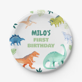 Prato De Papel Placas de Aniversário do Dino Party Coloridas Dino