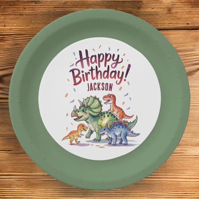Prato De Papel Placas de Aniversário do Dinossauro Personalizado (Criador carregado)
